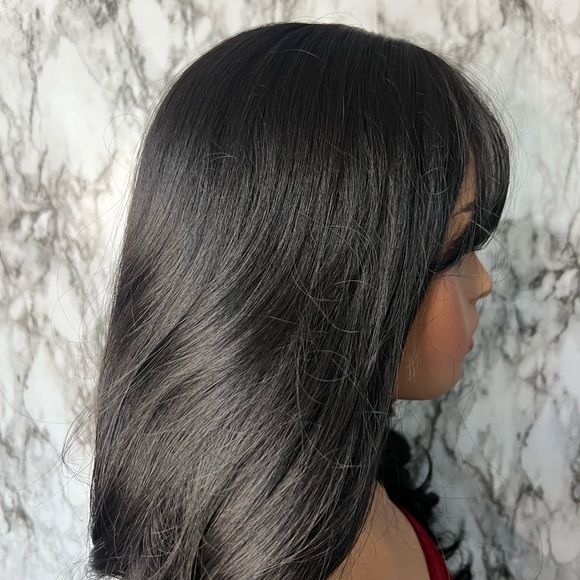 26 Inch Long Wave Curly Black Wig with Bangs density 200% - Picture 8 of 16